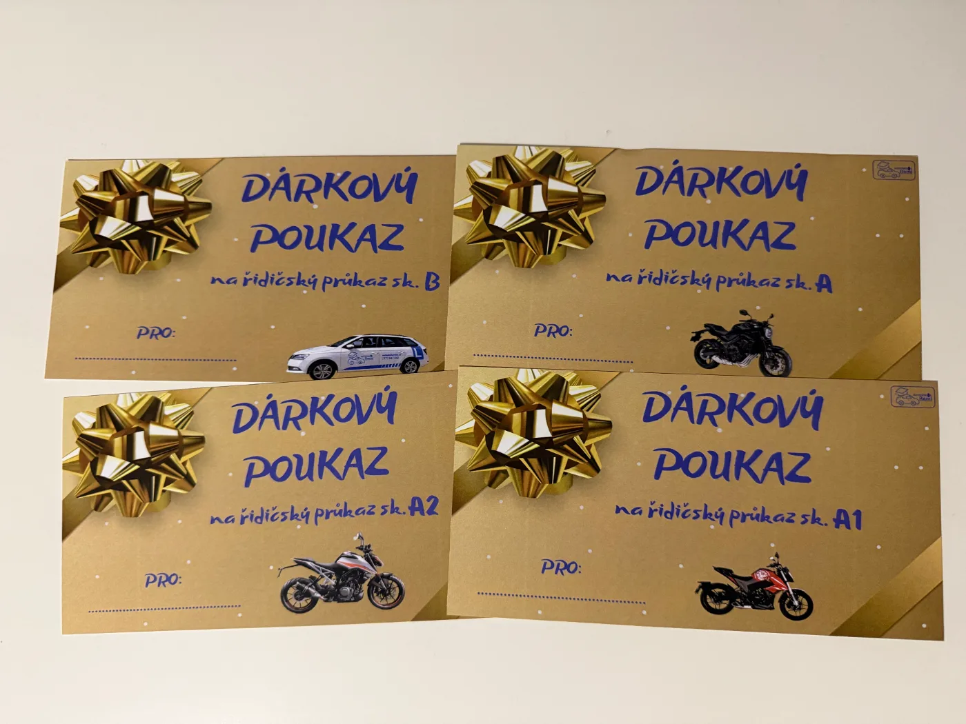 Dárkové poukazy na řidičský průkaz sk. B, A, A2 a A1